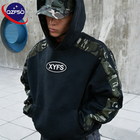 Sweat-shirt QZFSO pour homme, 100% coton, surdimensionné, broderie personnalisée, poids lourd, épaules tombantes, streetwear, sweat à capuche camouflage