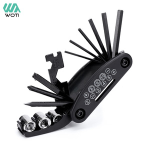   Kit d'outils de réparation de vélo multifonctionnel 16 en 1, clé pliante, réparation de pneus, acier allié, noir - Product Image 1