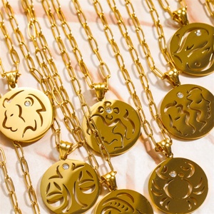 Jewelry Manufacturer Wholesale Zodiac Round Pendant Necklace Custom Cz Zircon Zodiac <b>Charm</b> Necklace - Product Image 4