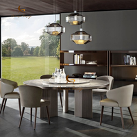 Table à manger ronde de luxe avec plateau tournant en marbre et base métallique, prix de gros populaire