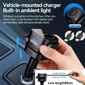 45W 可伸缩车载充电器 双 USB 端口 快速充电 安全锤 LED 环境照明 点烟器 手机 - Product Image 3