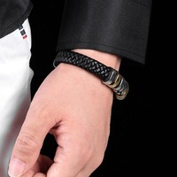 Bracelet classique à la mode, cadeau exquis, acier inoxydable, boucle magnétique, bracelet en cuir tissé multicouche pour homme
