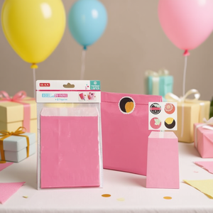 Sacchetti di carta Ilan 13x18 cm 8 pezzi rosa con adesivi per regali di festa - Product Image 2