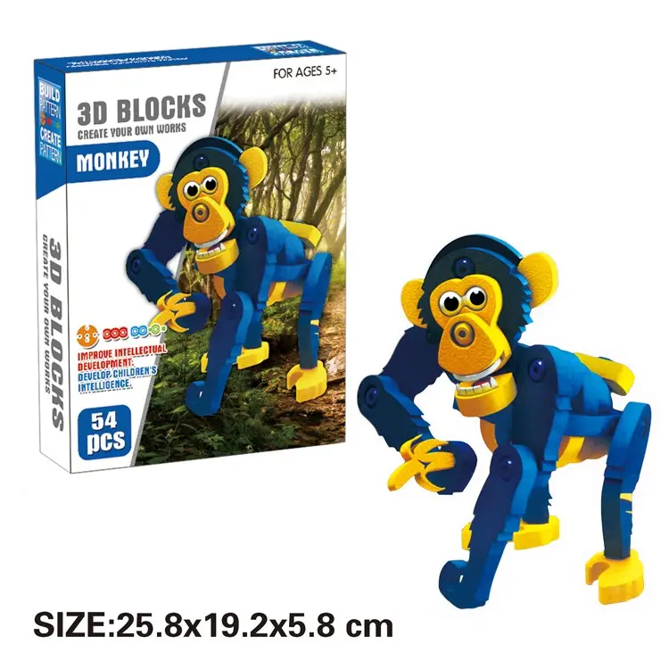 Cheap price building blocks cartoon animal 52PCS soft foam monkey block toys