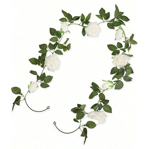 <b>Artificial</b> <b>White</b> <b>Rose</b> Vine Wreath Silk Flower Hanging Decor Indoor Wedding Arch Home Decoration - Product Image 5