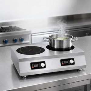 Commercial Tabletop <b>Double</b> Burner <b>Induction</b> Cooker Stainless Steel Portable 2 Head <b>Induction</b> <b>Hob</b> for Restaurant Cafe Countertop - Product Image 1