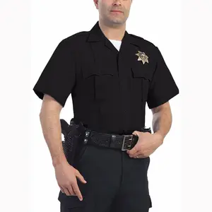 عالية الجودة تصميم كلاسيكي أسود اللون الأمن الحرس ضابط قمصان موحدة للرجال