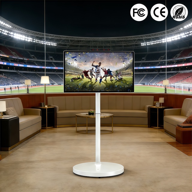 32 Inch Battery Powered Smart Screen Android/Windows up to 10 Hours Runtime Movable Monitor with Wheels for Outdoor Events