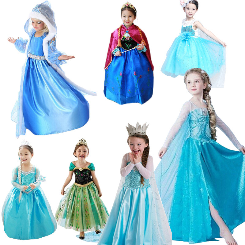 movie Kids Girls Elsa Anna Snow rapunzel Princess Costume Deluxe Dress Up Halloween Cosplay Birthday Party Dress For Girls