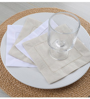 Serviettes de cocktail carrées en lin blanc faites à la main 15x15 cm avec ourlet festonné, OEM&ODM, pour la maison et l'avion, vente en gros