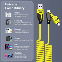 Câble USB C à ressort 4 en 1, vente chaude, 1,5 m, 180 degrés rotatif, charge rapide 3A, transfert de données pour téléphone portable et appareils photo