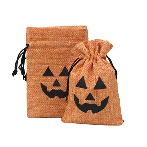 Bolsa de dulces de Halloween Venta caliente Bolsa de calabaza de cáñamo Nochebuena Snack Prop Paquete de almacenamiento Bolsa de boca