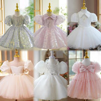 Vente directe usine – Robe de princesse légère et luxueuse pour bébé d'un an, version coréenne, été 2026, manches courtes, col imprimé, vente en gros