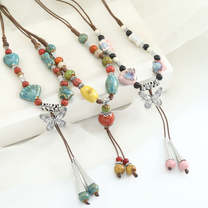 Nouveau Collier en Céramique Style Rétro National, Chaîne de Pull Perlée, Pendentif Style Ancien pour Femme - Product Image 2