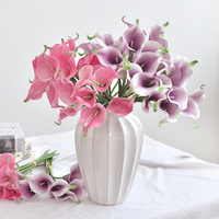 Künstlicher Calla-Lilien-Strauß mit 7 Stielen, handgebunden, EVA-Simulationsblumen, Lila-Rosa, für Hochzeiten und Heimdekoration