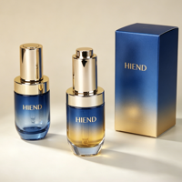Flacon compte-gouttes automatique haut de gamme en verre dégradé bleu avec bouton poussoir, emballage premium pour sérum, essence et élixir anti-âge
