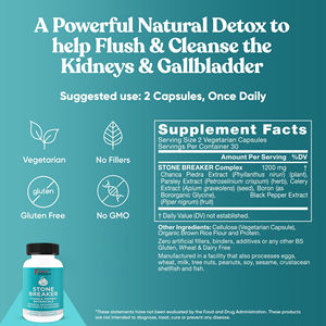 Stone Breaker Suplemento Desintoxicar el tracto urinario Impurezas de lavado Sistema transparente para adultos Stone Breaker Cápsulas 60 cápsulas - Product Image 6