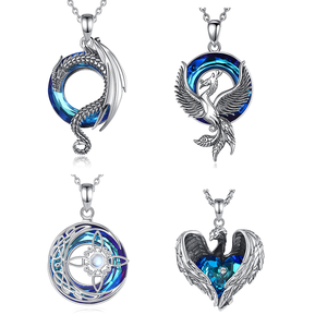 Collana con Pendente Drago in Cristallo Blu, Gioielli Vintage in Argento Sterling 925 per Uomo e Donna, Portafortuna Changda - Product Image 1