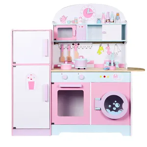 Hot Sale Pink Wooden Large Kitchen Refrigerator Toy For The Girls Pretend Playing Educational Kitchen Toys For Kids