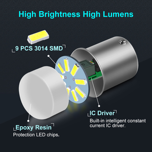 Bombillas LED de Señalización Blancas, Rojas y Amarillas 3014 9SMD 12V/24V, Luces Estroboscópicas Intermitentes S25, Modelos BA15S <span class=keywords><strong>BAY15D</strong></span> <span class=keywords><strong>1157</strong></span> para Luces de Reversa - Product Image 4