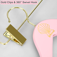 Cintres en bois rose élégants et de haute qualité avec pinces dorées, antidérapants, robustes, de luxe, pour robes, jupes et pantalons