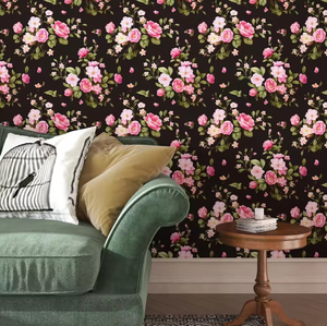 ブラックピンクの花の壁紙皮とスティックビニール壁紙キャビネット防水粘着壁紙キッチンカウンタートップ用 - Product Image 1