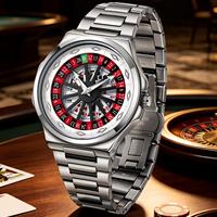 Montre à quartz NS Never Stop N948 avec éléments de jeu, cadran à motif de jeu de cartes, design créatif de jetons de poker, montres lumineuses étanches
