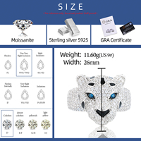 Bague en argent sterling 925 avec tête de léopard saisissante, yeux en émail bleu, entièrement sertie de moissanite, pour homme, bijoux de fête hip-hop pour rappeur