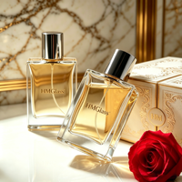 Vente en gros de flacons de parfum cosmétiques rectangulaires en verre HANMING HH-203 50ml 100ml, couvercles personnalisés, impression sérigraphique, emballage en boîte cadeau