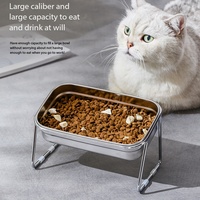 Bol pour chat en acier inoxydable 304 - Plat pour nourriture pour chat - Double bol pour boire et manger en une seule pièce