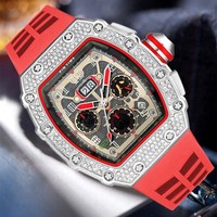 Nouvelle montre pour homme en or rose tonneau, marque de luxe célèbre, quartz analogique chronographe, grand cadran en diamant, bracelet en caoutchouc RM11