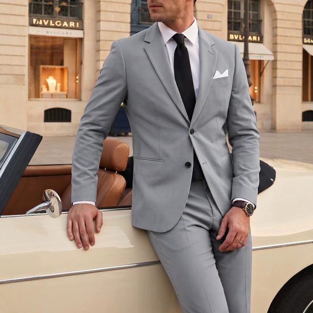 2026 Summer Men's Business Formal Suit Set Single Breasted Polyester Dinner Suit Long Trousers Style OEM/ODM