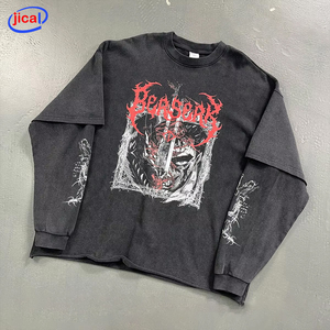 Camiseta de Manga Larga con Cuello Redondo, Diseño de Dos Piezas con Efecto de Empalme, Impresión Digital, 100% Algodón, 345 Gramos - Product Image 2