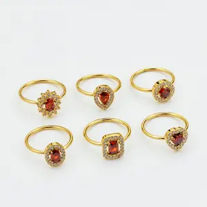 Fine Jewelry 18K Gold Plated Stainless Steel Ruby Ring Light Luxury Style Diamond Ring For Women