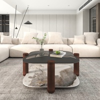 Table basse à double niveau Voxhome Luxury Nesting en blanc avec plateau en marbre et verre, meubles de salon, ensemble de tables centrales