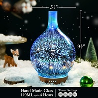 Diffuseur d'huiles essentielles ultrasonique en verre 3D, humidificateur à brume fraîche, lumière LED 7 couleurs, capacité de 100 ml, utilisation domestique, portable, sur table