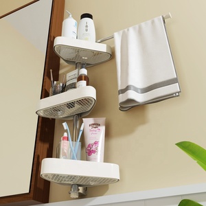 Serviette murale en <span class=keywords><strong>acier</strong></span> <span class=keywords><strong>inoxydable</strong></span> à 5 niveaux antirouille blanc flottant salle de bain rotatif télescopique coin rangement étagère de <span class=keywords><strong>douche</strong></span> - Product Image 2