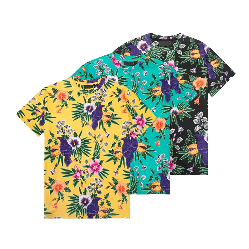 Support Custom Fashion Printing Floral Shirt For Men 100% Cotton Hawaiian T-shirts