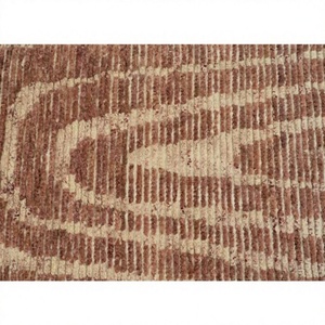 Alfombra de Lana Abstracta Hecha a Mano, Alfombra Moderna a Rayas en Color Marrón Óxido y Beige, Alfombra Texturizada Contemporánea para Sala de Estar - Product Image 1