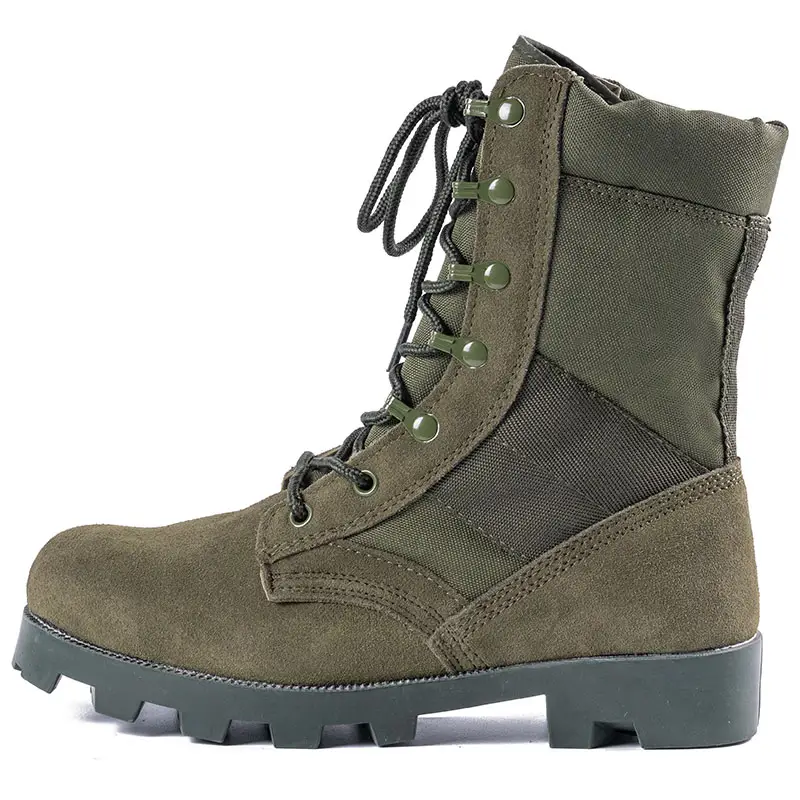 Rubber Outsole Green Boot Cow Suede Leather Hiking Boot Tactical Training Boot