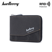 Portefeuille court rétro pour homme, style européen et américain, anti-magnétique, avec fermeture éclair, porte-monnaie, porte-billets RFID, en PU léger
