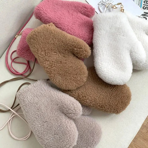 Guantes de lana para mujer, guantes gruesos y cálidos para invierno, guantes de lana para parejas, de color sólido, con dedos completos, calentadores de manos - Product Image 1