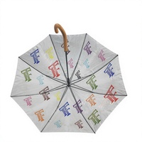 Parapluie droit double couche à 8 baleines en gros, parapluie promotionnel personnalisé avec logo coloré imprimé et poignée en bois courbée