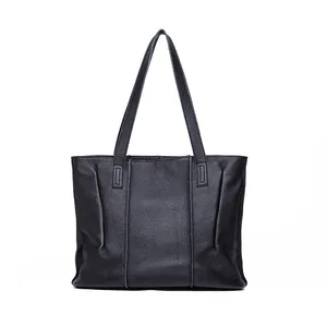 2021 New Large Women's Brands Black Grain real Leather Tote handbag with LOW MOQ custom label