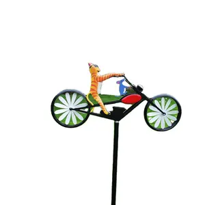 2024 New Arrival Metal metal handicrafts iron art courtyard decoration windmill cat and mouse motorcycle garden decoration