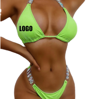 2025 Nieuwe Luxe Dameszwemkleding Effen Kleur Sexy Stringbikini Met Strass Bedrukte Strandkleding Tweedelig