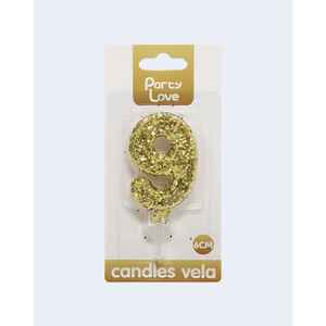 Velas de Cumpleaños con Purpurina Dorada para Fiesta, Número 9, sin Aroma, de Parafina, 6 cm - Product Image 2