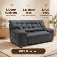 Canapé moderne en cuir pleine fleur de 3 m² avec dossier capitonné, structure en bois de pin, mobilier de luxe italien pour appartement et villa