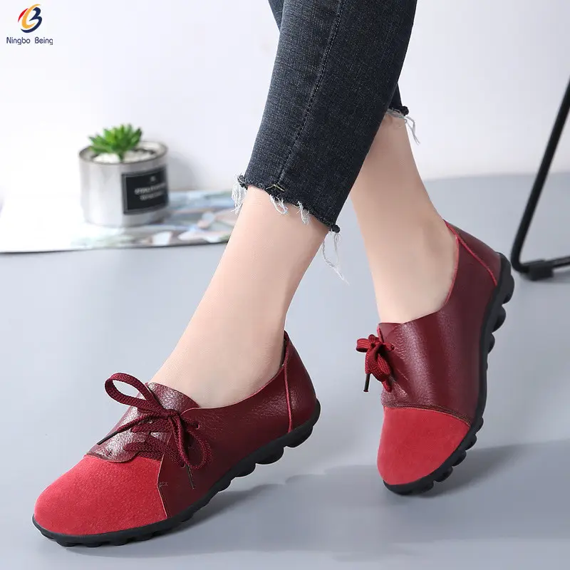 New mother shoes lace up flat shoes leather casual comfortable dress shoes