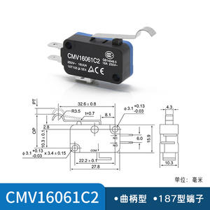 Interruptor de Límite Miniatura Micro CMV16061C2 de CNTD Changde Electric, Auto-Reiniciable, 16A, 187 Terminales, Tipo Manivela - Product Image 4